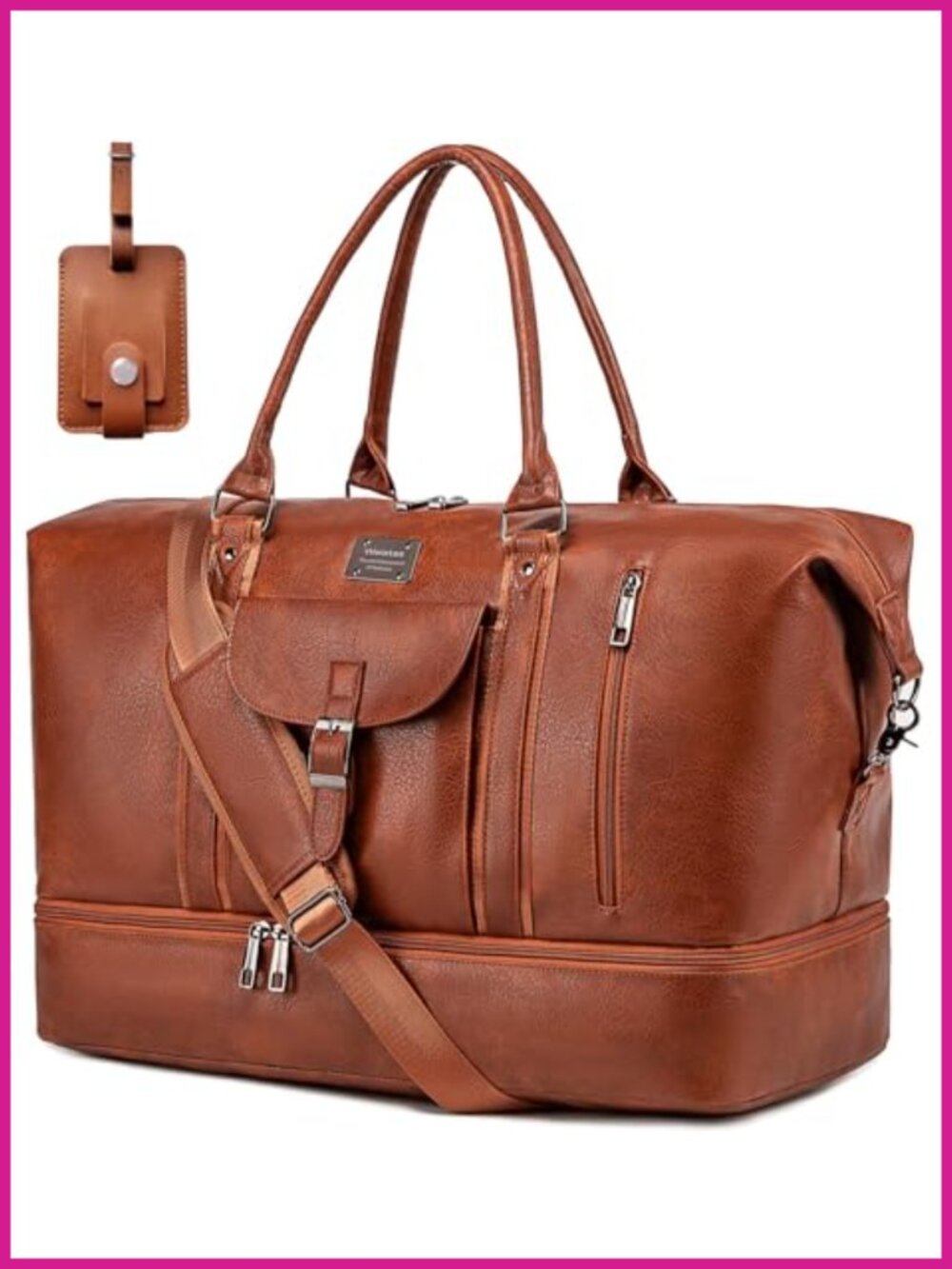 Faux Leather Travel Duffel Weekender Overnight Bag with Shoes Compartment